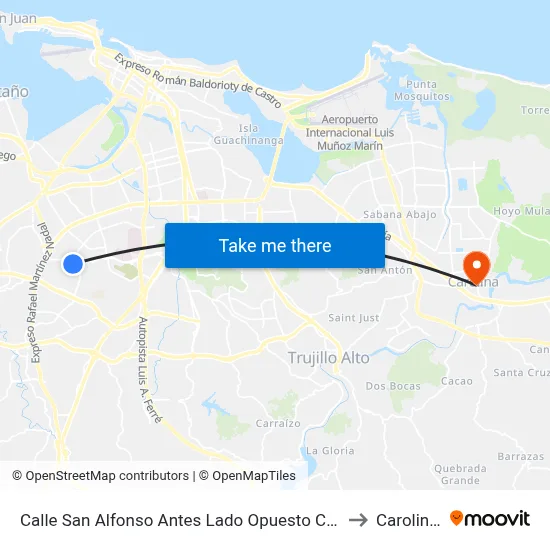 Calle San Alfonso Antes Lado Opuesto Calle Santa Barbara to Carolina, PR map