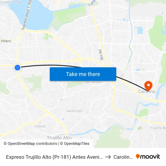 Expreso Trujillo Alto (Pr-181) Antes Avenida 65th Infanteria to Carolina, PR map