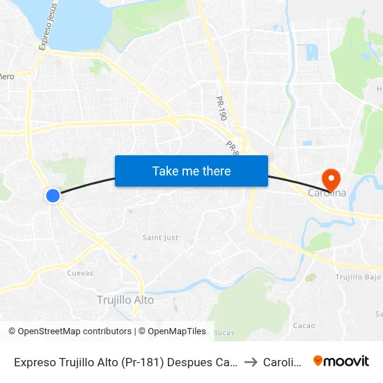 Expreso Trujillo Alto (Pr-181) Despues Carretera 846 (Pr-846) to Carolina, PR map
