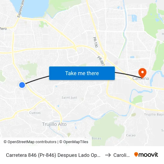 Carretera 846 (Pr-846) Despues Lado Opuesto Avenida Periferal to Carolina, PR map