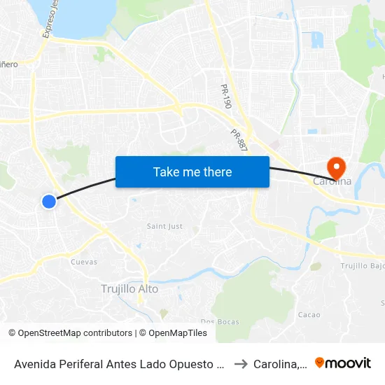 Avenida Periferal Antes Lado Opuesto Calle 31 to Carolina, PR map
