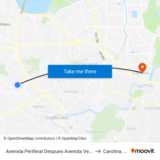 Avenida Periferal Despues Avenida Venus to Carolina, PR map