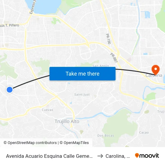 Avenida Acuario Esquina Calle Gemenis to Carolina, PR map