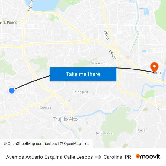 Avenida Acuario Esquina Calle Lesbos to Carolina, PR map