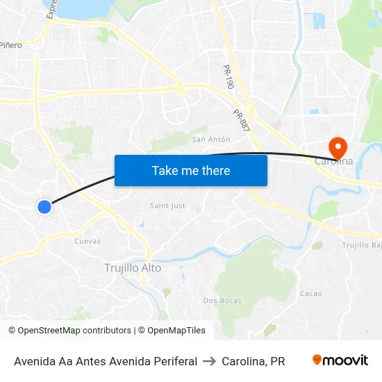 Avenida Aa Antes Avenida Periferal to Carolina, PR map
