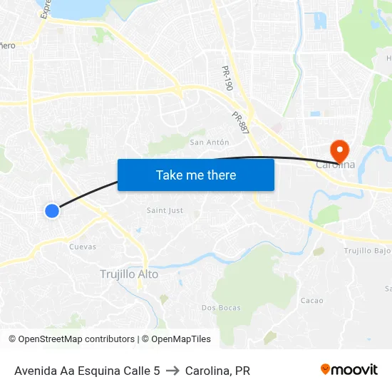 Avenida Aa Esquina Calle 5 to Carolina, PR map