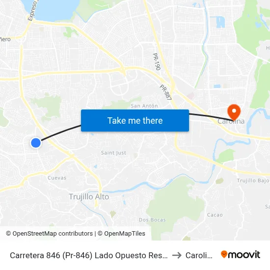 Carretera 846 (Pr-846) Lado Opuesto Residencial Covadonga to Carolina, PR map