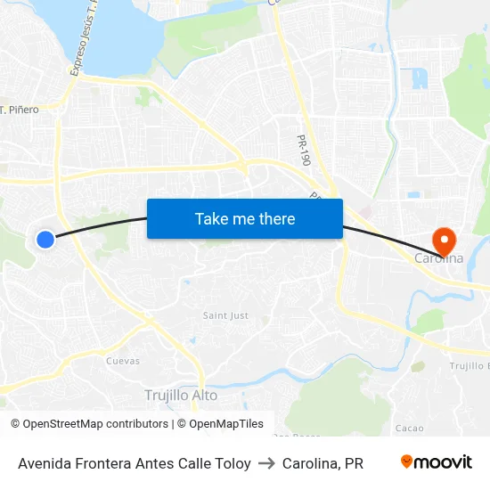 Avenida Frontera Antes Calle Toloy to Carolina, PR map