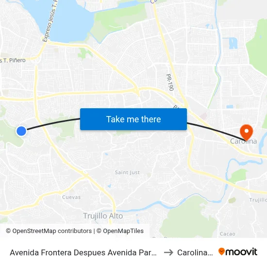 Avenida Frontera Despues Avenida Park Gardens to Carolina, PR map