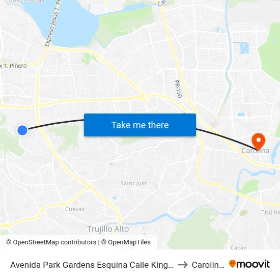 Avenida Park Gardens Esquina Calle King's Canyon (Calle 9) to Carolina, PR map