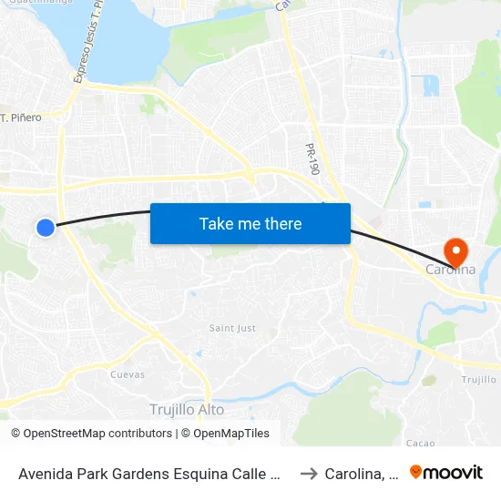 Avenida Park Gardens Esquina Calle Morro to Carolina, PR map