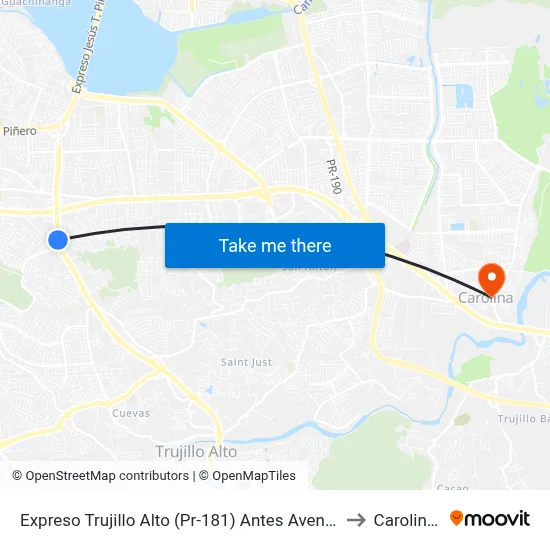 Expreso Trujillo Alto (Pr-181) Antes Avenida Park Garden to Carolina, PR map