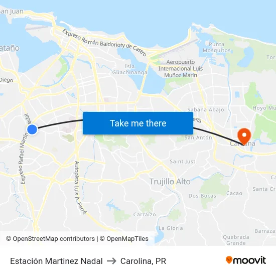 Estación Martinez Nadal to Carolina, PR map