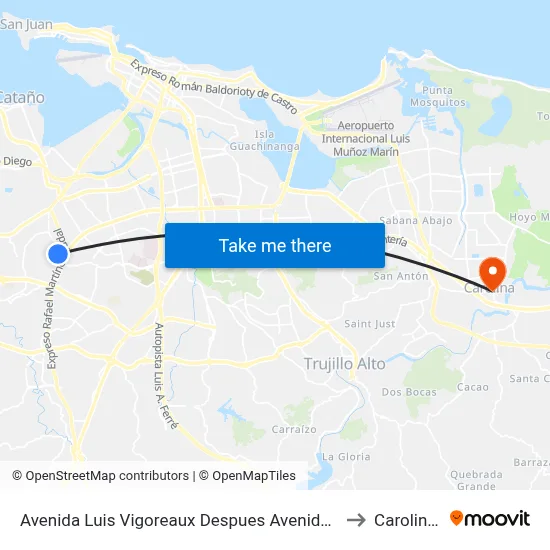 Avenida Luis Vigoreaux Despues Avenida Jesus T. Piñero to Carolina, PR map