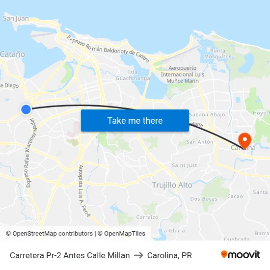 Carretera Pr-2 Antes Calle Millan to Carolina, PR map