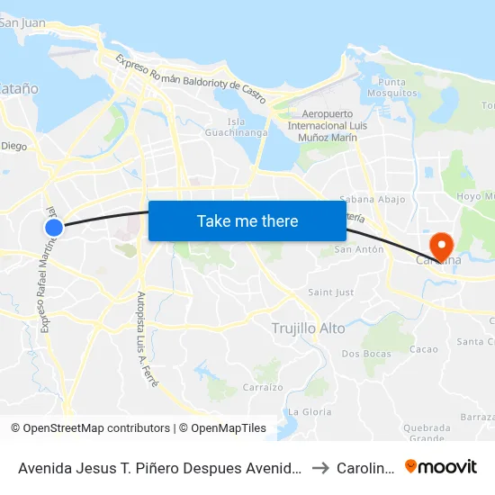 Avenida Jesus T. Piñero Despues Avenida Luis Vigoreaux to Carolina, PR map