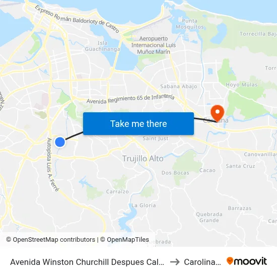 Avenida Winston Churchill Despues Calle Jajome to Carolina, PR map