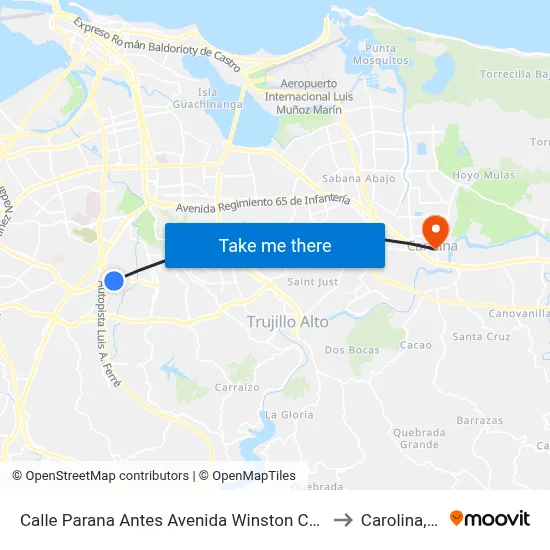 Calle Parana Antes Avenida Winston Churchill to Carolina, PR map