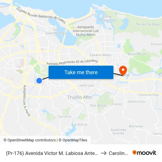 (Pr-176) Avenida Victor M. Labiosa Antes Calle Tejas to Carolina, PR map