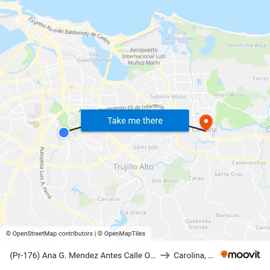 (Pr-176) Ana G. Mendez Antes Calle Ohio to Carolina, PR map