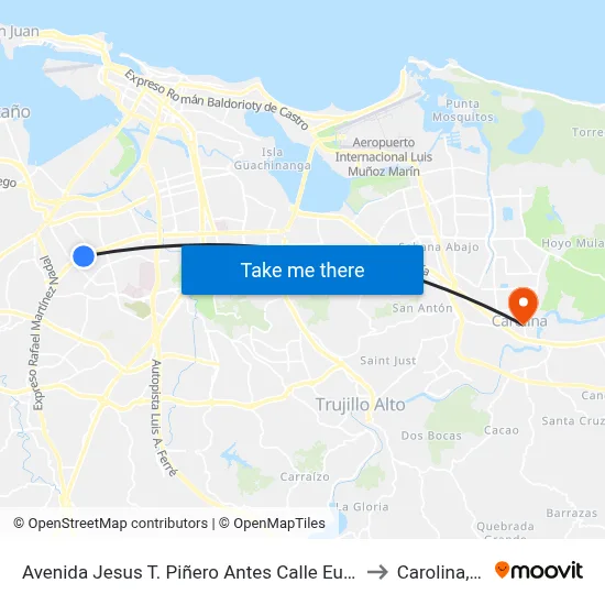 Avenida Jesus T. Piñero Antes Calle Eucalipto to Carolina, PR map