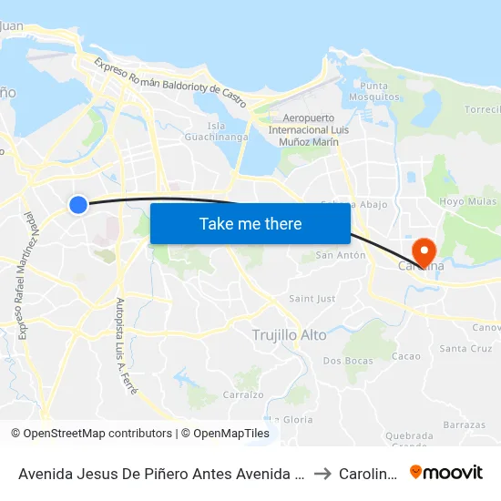 Avenida Jesus De Piñero Antes Avenida José De Diego to Carolina, PR map