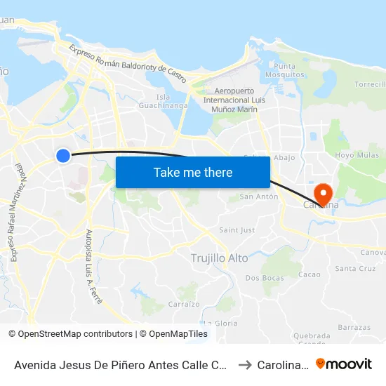 Avenida Jesus De Piñero Antes Calle Constitución to Carolina, PR map