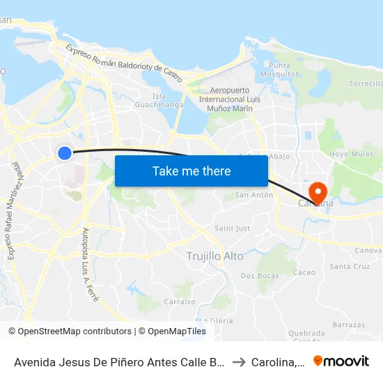 Avenida Jesus De Piñero Antes Calle Bulgaria to Carolina, PR map