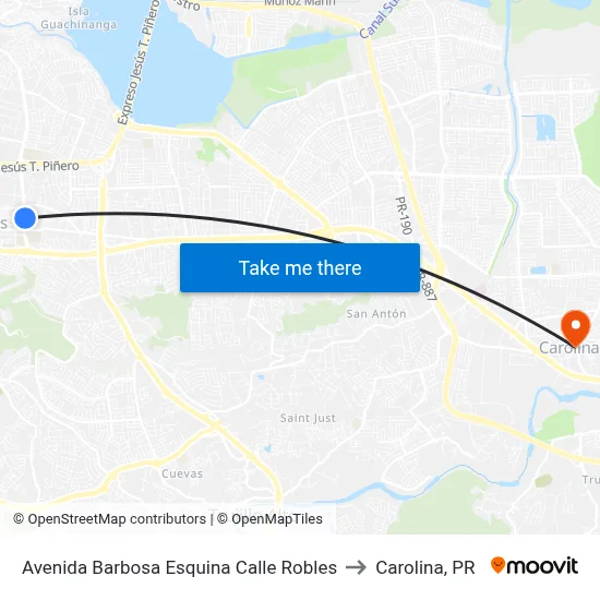 Avenida Barbosa Esquina Calle Robles to Carolina, PR map