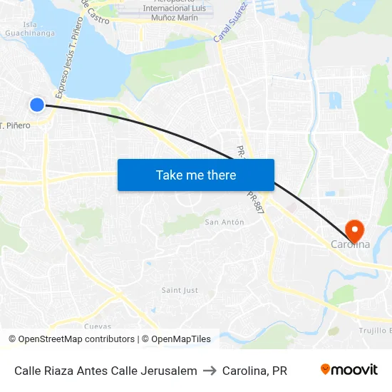Calle Riaza Antes Calle Jerusalem to Carolina, PR map