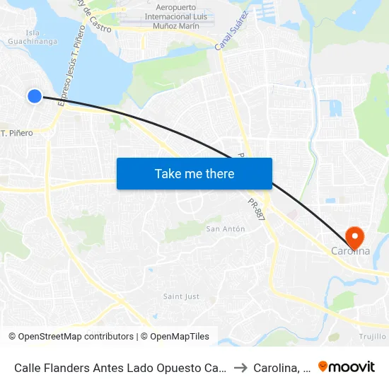 Calle Flanders Antes Lado Opuesto Calle 40 to Carolina, PR map