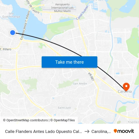 Calle Flanders Antes Lado Opuesto Calle Turia to Carolina, PR map