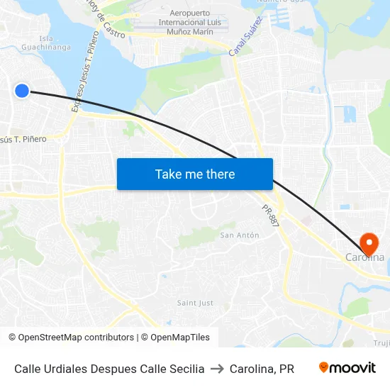 Calle Urdiales Despues Calle Secilia to Carolina, PR map