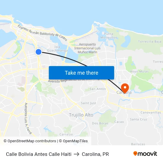 Calle Bolivia Antes Calle Haiti to Carolina, PR map