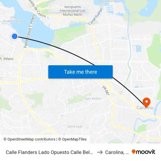 Calle Flanders Lado Opuesto Calle Belmonte to Carolina, PR map