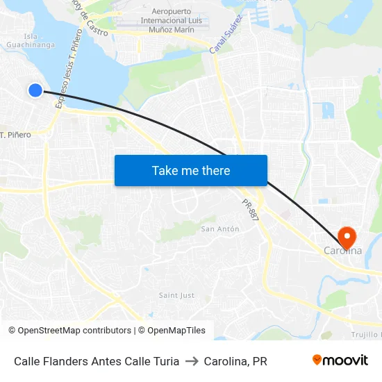 Calle Flanders Antes Calle Turia to Carolina, PR map