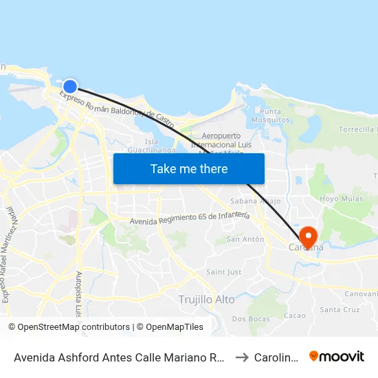 Avenida Ashford Antes Calle Mariano Ramirez Bages to Carolina, PR map