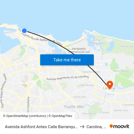 Avenida Ashford Antes Calle Barranquitas to Carolina, PR map