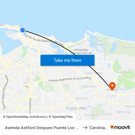 Avenida Ashford Despues Puente Los Hermanos to Carolina, PR map