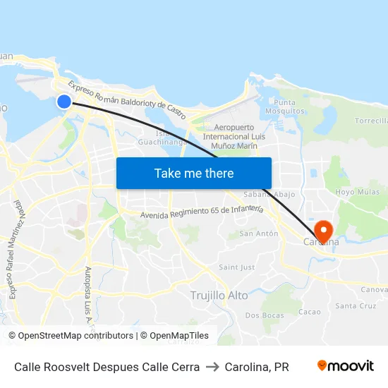 Calle Roosvelt Despues Calle Cerra to Carolina, PR map