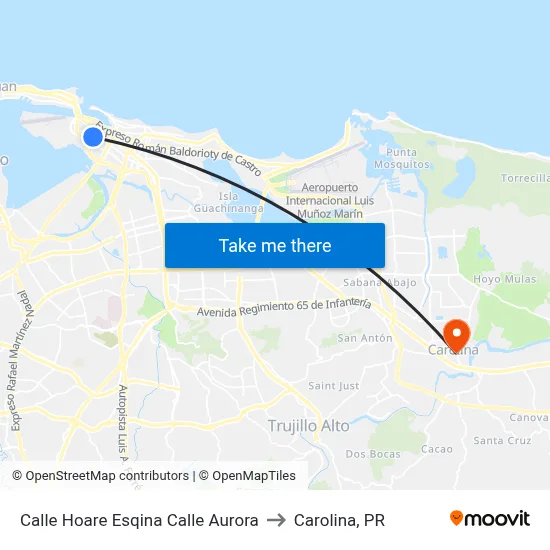 Calle Hoare Esqina Calle Aurora to Carolina, PR map