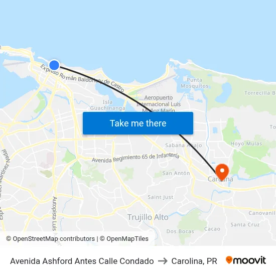 Avenida Ashford Antes Calle Condado to Carolina, PR map