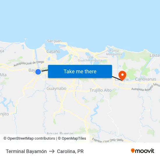 Terminal Bayamón to Carolina, PR map