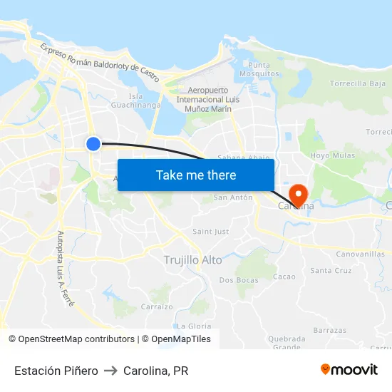Estación Piñero to Carolina, PR map