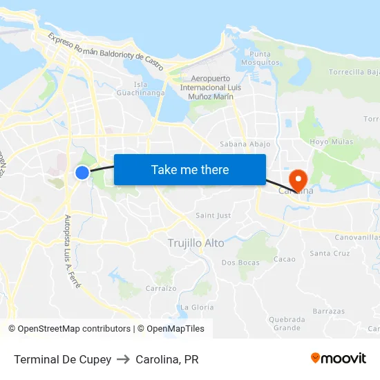 Terminal De Cupey to Carolina, PR map