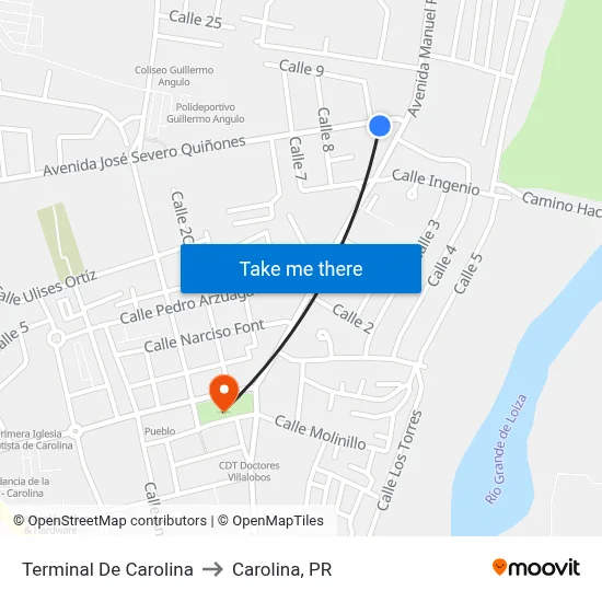 Terminal De Carolina to Carolina, PR map