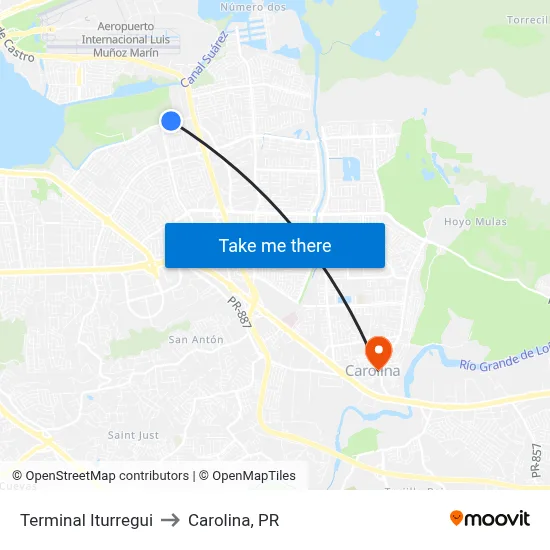 Terminal Iturregui to Carolina, PR map