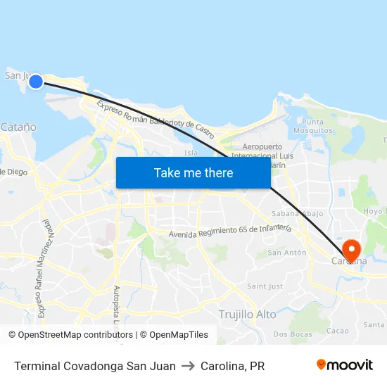 Terminal Covadonga San Juan to Carolina, PR map