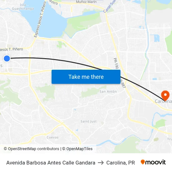 Avenida Barbosa Antes Calle Gandara to Carolina, PR map