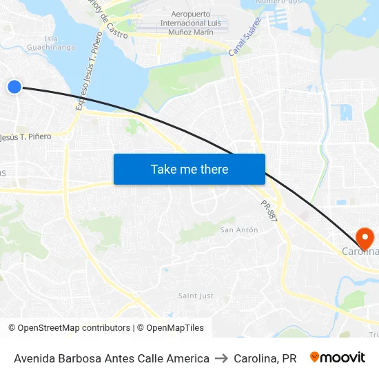 Avenida Barbosa Antes Calle America to Carolina, PR map